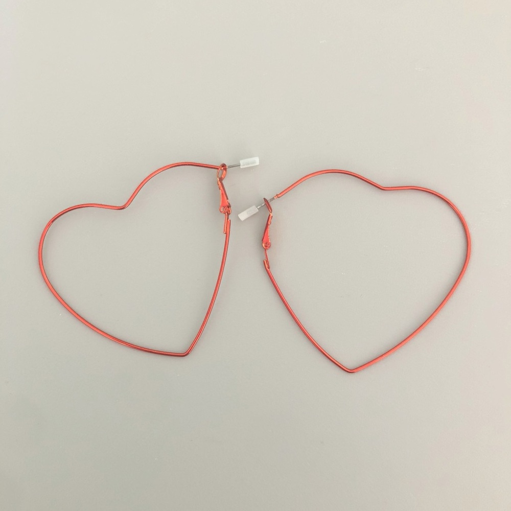 NWOT Claire’s Orange Oversized Heart Hoop Dangle Earrings 2.5”